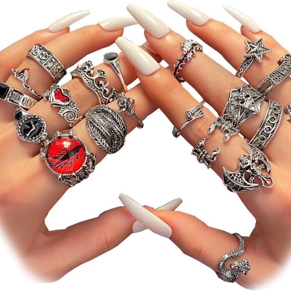 Vintage Silver Knuckle Rings Set for Women, Stackable Joint Finger Statement Rin